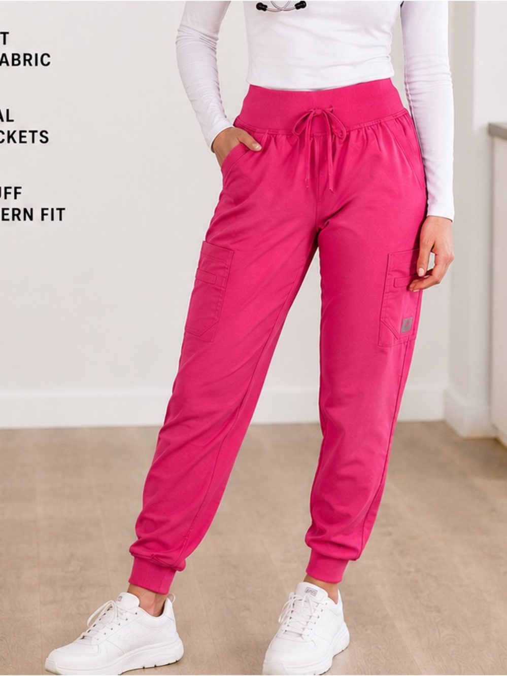 Butter Soft Stretch Scrub Joggers Womens XS Pink Medical Cargo Nurse Pants Work